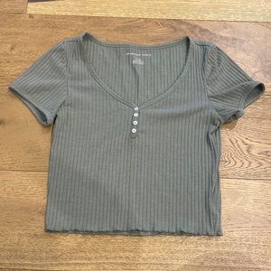 American Eagle Green Top Button Front Textured